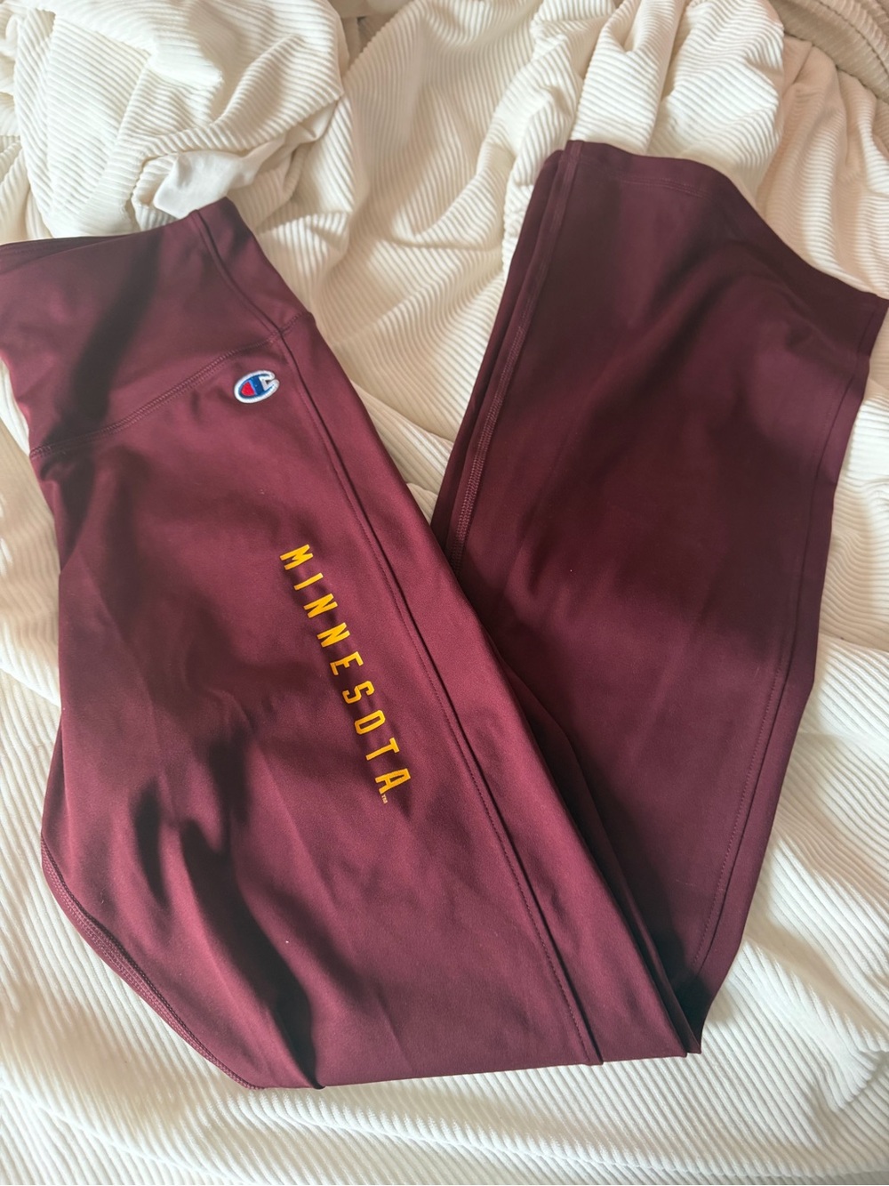 Champion Maroon Minnesota Athletic Flare Leggings with Gold Lettering